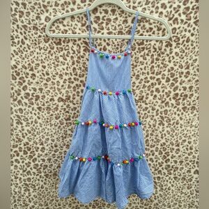 Tommy Bahama Blue Striped Kids Dress with Colorful Pom-Poms